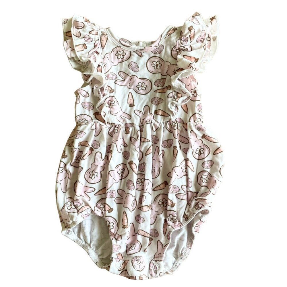 Caden Lane Baby Girl Bamboo Easter Bunny Ruffle Bodysuit - Size 0-3 Months